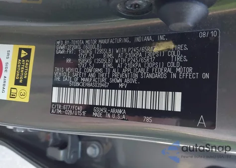 2010 Toyota Highlander Base V6 из США, поврежденный, VIN 5TDBK3EH8AS039467